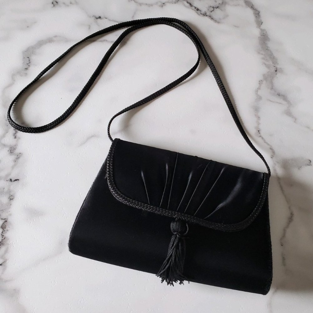 La Regale  Black Satin Evening Bag with Tassel - Picture 2 of 14